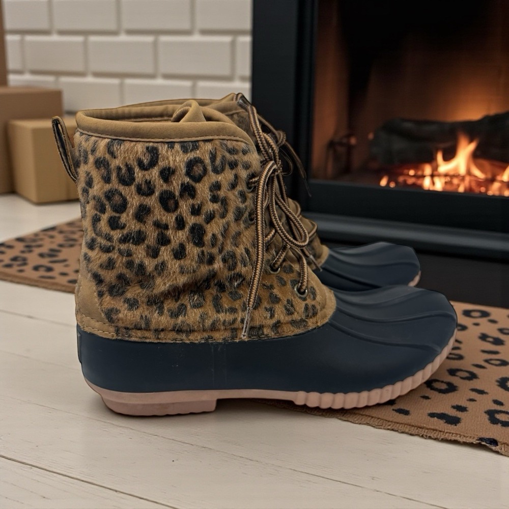 Marley Lilly🖤Leopard Print Duck Boots GorpCore Animal Print Waterproof Winter 8